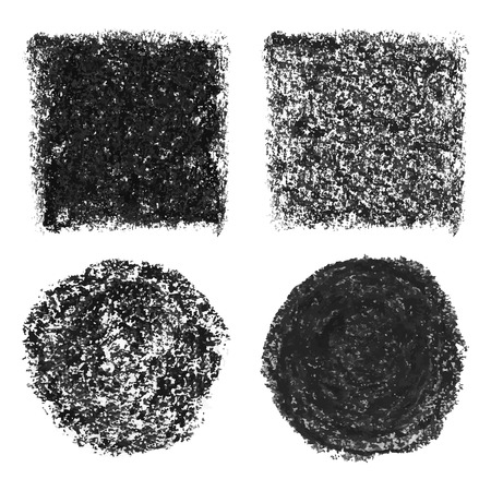 Black oil pastel banners, squares and circles. Hand drawn design element. Abstract texture isolated on white background.のイラスト素材