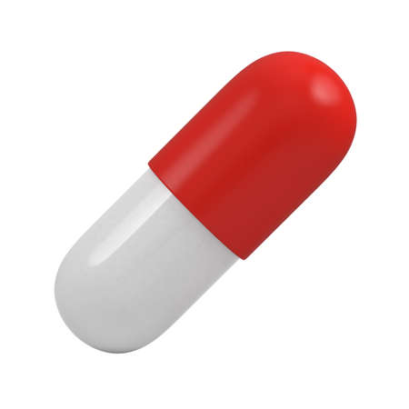 White and red pill isolated on white background. Close up macro shot. Medication, healthcare insurance, pharmacy concept.の写真素材