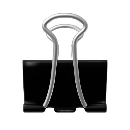 Black binder paper clip. Paper fastener isolated on white background. Photo realistic vector illustration.のイラスト素材