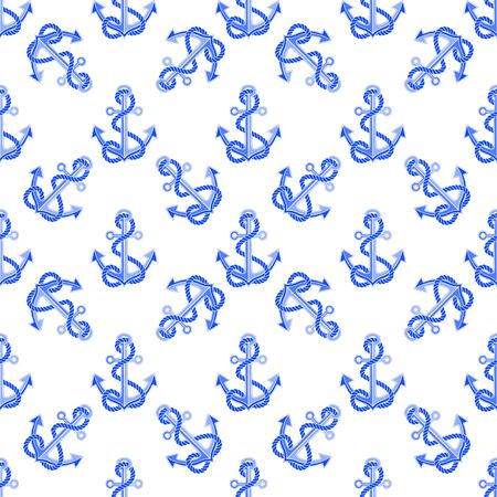 Seamless nautical pattern with anchors and ropeのイラスト素材