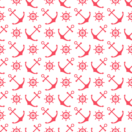 Seamless nautical pattern with scattered red and blue anchors on white background. Design element for wallpapers, baby shower invitation, birthday card, scrap booking, fabric print etc.のイラスト素材