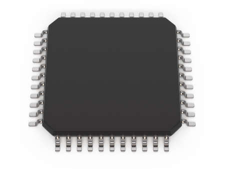 Microchip unit isolated on white, top view. Computer chipset circuit. Computer hardware parts...