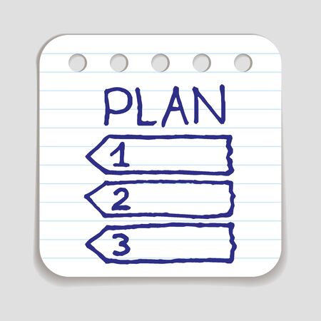 Doodle Plan icon. Blue pen hand drawn infographic symbol on a notepaper piece.のイラスト素材