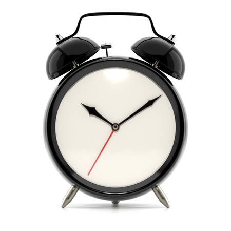 Alarm clock on white background with shadow.
