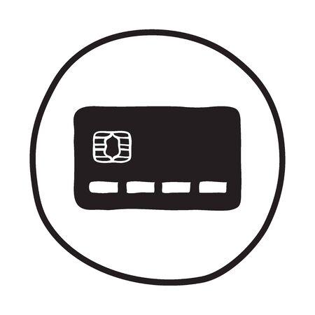 Doodle Credit Card icon. Infographic symbol in a circle. Line art style graphic design element. Web button. Paying, shopping, purchasing concept.のイラスト素材