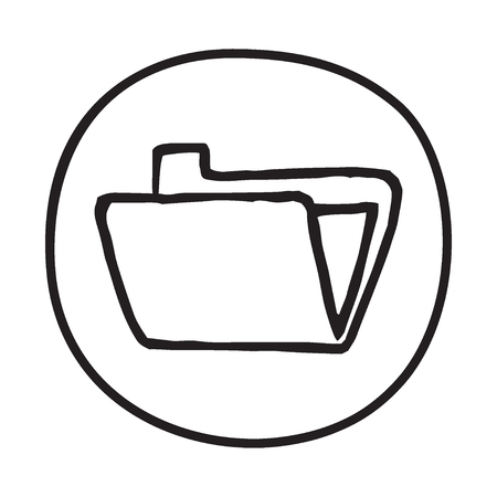 Doodle Folder icon. Infographic symbol in a circle. Line art style graphic design element. Web button. Folder with papers, paperwork, computer concept.のイラスト素材