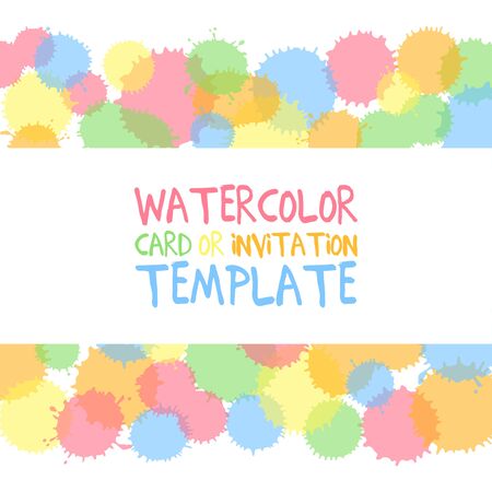 Hand painted water color circles with text. Cute decorative template. Bright colorful border panels. Great for baby shower invitation, birthday card, scrapbooking etc. Vector illustration.のイラスト素材