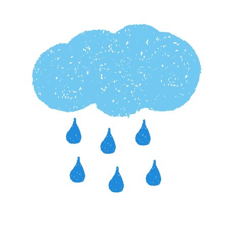 Cloud and Rain. Hand painted with oil pastel crayons. Weather forecast, summertime, climate,  meteorology concept. Graphic design element for seasonal poster, greeting card, scrapbooking, children bookのイラスト素材