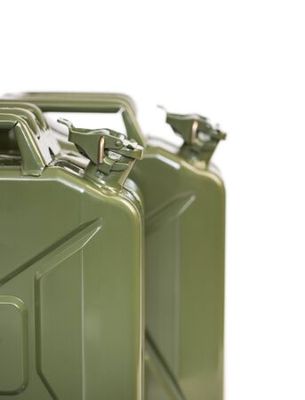 Two jerricans stading side by side, diagonal alignment.の写真素材