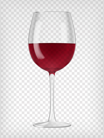 Wine glass. Red wine in a glass. Clear glass with red drink. Alcoholic beverage. Transparent vector.  Graphic design element.のイラスト素材