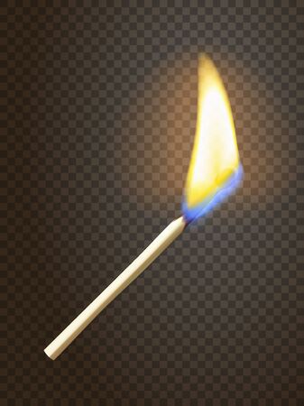 Realistic burning match. Matchstick flame. Transparency grid. Special effect.のイラスト素材