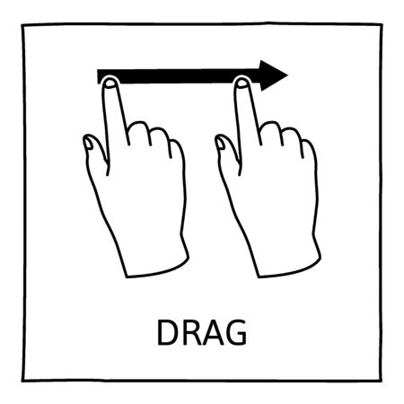 Doodle gesture icon. Drag or swipe with one finger. Touch screen hand finger gestures. Hand drawn. Isolated on white. Vector illustration.のイラスト素材
