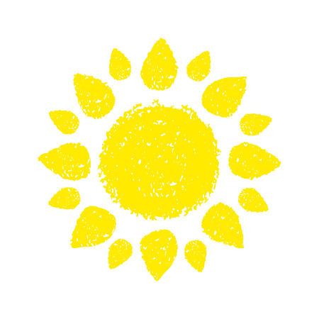 Hand Drawn Sun. Painted with oil pastel crayons.のイラスト素材