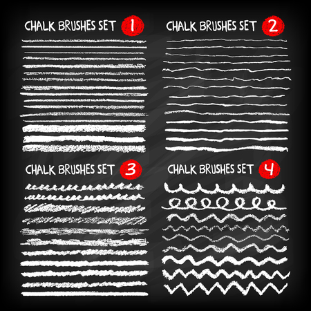 Mega set of chalk brushes. Handmade design elements on chalkboard background. Grunge vector illustration.のイラスト素材