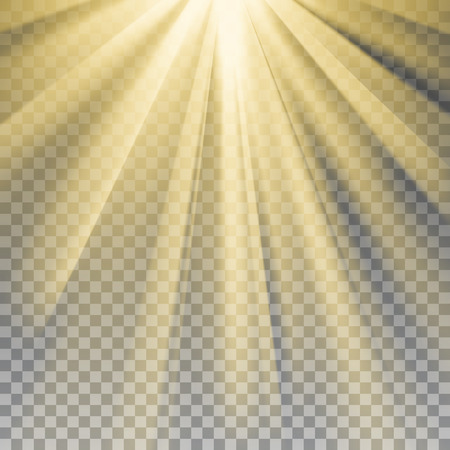 Yellow sun rays. Warm orange flare. Glaring effect with transparency. Abstract glowing light background. Ready to apply. Graphic element for documents, templates, posters, flyers. Vector illustrationのイラスト素材