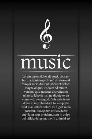 Music banner with shadow. Musical background with clef. Place for your text. Graphic design element for web. Abstract vector illustration.のイラスト素材