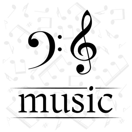 Music poster with treble clef and bass clef. Musical background with clef. Place for your text. Graphic design element for web. Abstract vector illustration.のイラスト素材