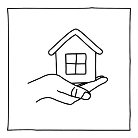 Doodle house on a hand iconのイラスト素材