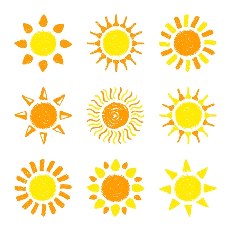 Hand drawn Sun set painted with pastel crayonsのイラスト素材