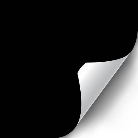 Curly Page Corner realistic illustration with transparent shadow. Ready to apply to your design. Graphic element for documents, templates, posters, flyers. Vector illustrationのイラスト素材