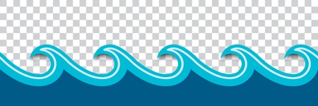 Seamless origami style paper wave. Nautical cartoon scenery banner with shadow. Vector illustration.のイラスト素材
