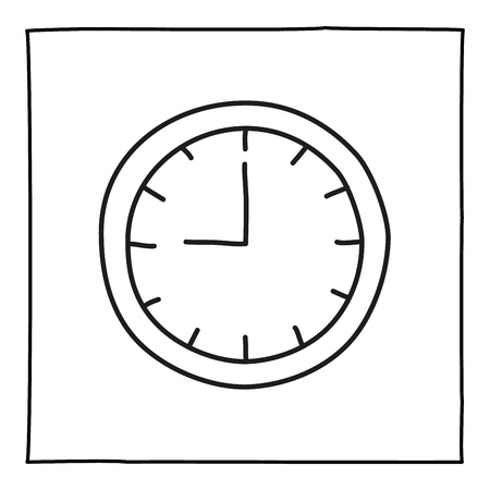 Doodle wall clock watch icon hand drawn with thin line in minimalistic style, isolated on white background. Vector illustrationのイラスト素材