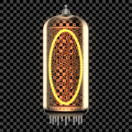 Nixie tube indicator lamp with letter O lit up, as retro-styled digitron alphabet. Transparent vector illustration.のイラスト素材