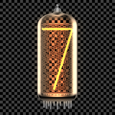 Nixie tube indicator lamp with number 7 lit up, as retro-styled digitron. Transparent vector illustration.のイラスト素材