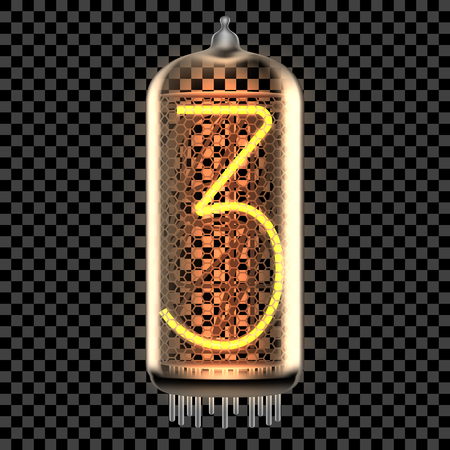 Nixie tube indicator lamp with number 3 lit up, as retro-styled digitron. Transparent vector illustration.のイラスト素材