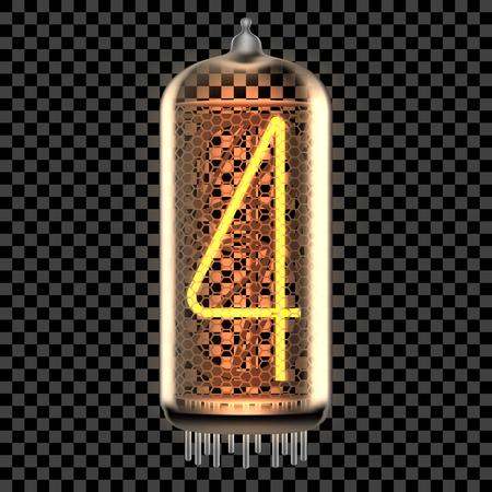 Nixie tube indicator lamp with number 4 lit up, as retro-styled digitron. Transparent vector illustration.のイラスト素材