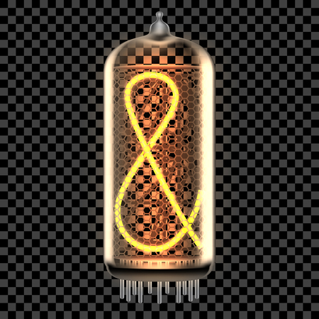 Nixie tube indicator lamp with Ampersand punctuation symbol lit up, as retro-styled alphabet, includes transparency. Vector illustration.のイラスト素材