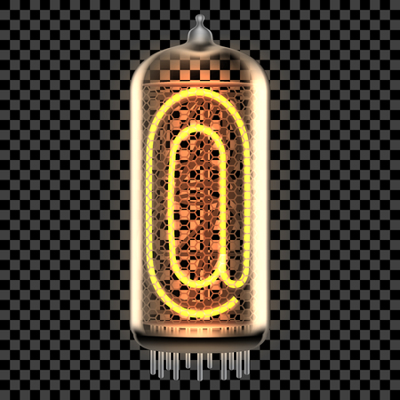 Nixie tube indicator lamp with email Commercial At punctuation symbol lit up, as retro-styled alphabet, includes transparency. Vector illustration.のイラスト素材