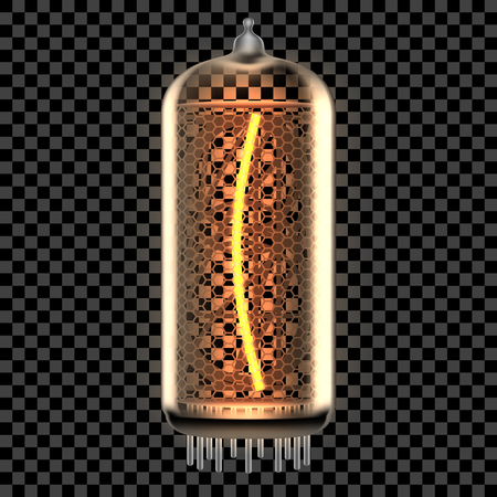 Nixie tube indicator lamp with Bracket punctuation symbol lit up, as retro-styled alphabet, includes transparency. Vector illustration.のイラスト素材