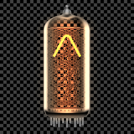 Nixie tube indicator lamp with Caret punctuation symbol lit up, as retro-styled alphabet, includes transparency. Vector illustration.のイラスト素材
