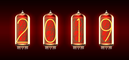 Nixie tube indicator lamp with number 1 lit up, as retro-styled alphabet, includes transparency. Vector illustration.のイラスト素材