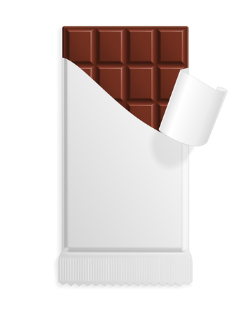 Milk chocolate bar in a blank wrapper mock up. Sweet dessert in package template. Vector illustrationのイラスト素材