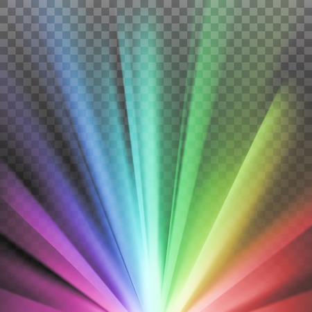 Rainbow colored rays with color spectrum flare. Abstract glaring effect with transparency. Vector illustrationのイラスト素材