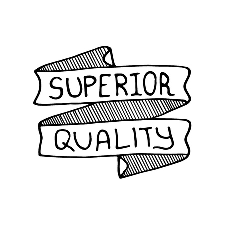 Hand drawn vintage style banner with two lines and words Superior Quality, isolated on white background. Vector illustrationのイラスト素材