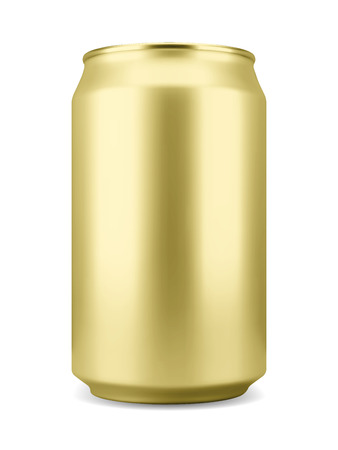 Realistic golden colored aluminum soft drink or beer can, isolated on white background. Vector illustrationのイラスト素材