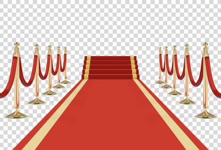 Red carpet on stairs with red ropes on golden stanchionsのイラスト素材