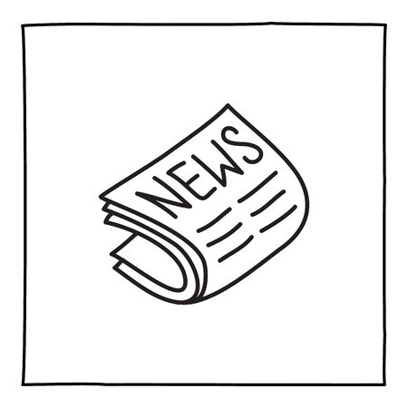 Doodle newspaper icon or logo, hand drawn with thin black line.のイラスト素材
