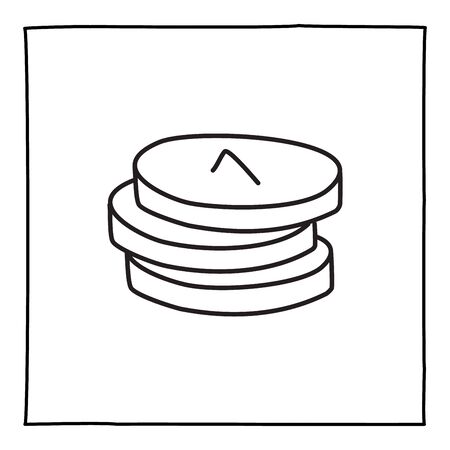 Doodle coin bill icon  with thin black line. Isolated on white background. Vector illustrationのイラスト素材