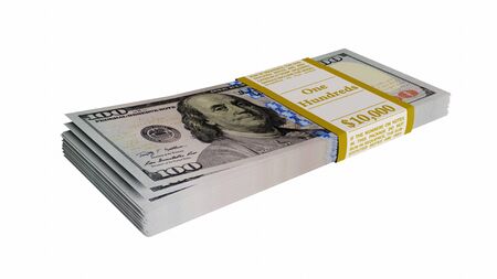 Pile of american dollars, isolated on white background, 3D illustration