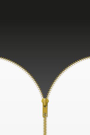 Zipper lock half open, blank mockup, revealing a message or content discovery concept. Realistic vector illustrationのイラスト素材