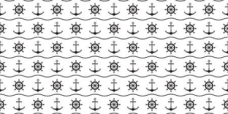 Nautical minimalistic seamless pattern with anchors and ship wheelsのイラスト素材