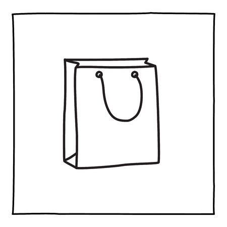 Doodle shopping bag icon, hand drawn with thin black line.のイラスト素材