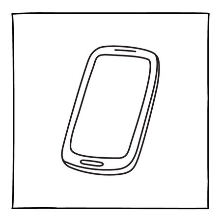 Doodle mobile phone icon hand drawn with thin line. Vector illustration isolated on white backgroundのイラスト素材