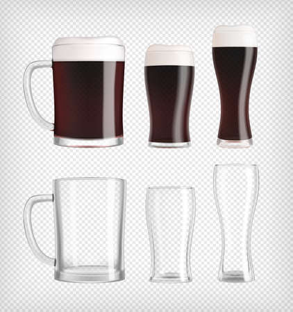 Three different dark beer glasses and mugsのイラスト素材