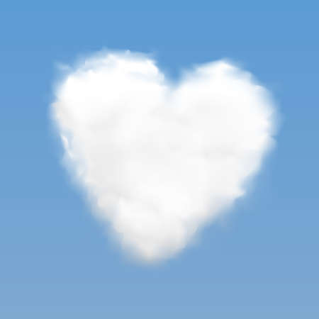 Realistic heart shaped white cloud on blue sky backgroundのイラスト素材