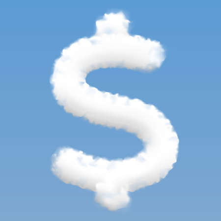 Realistic dollar sign shaped white cloud on blue sky backgroundのイラスト素材